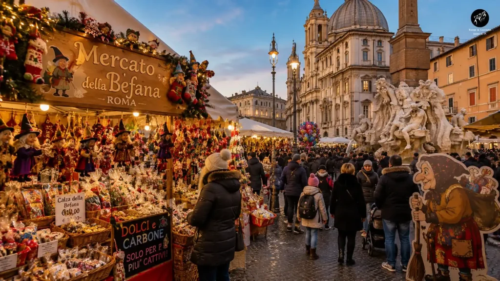 Mercado de la Befana en Roma durante las celebraciones de la Epifanía