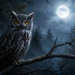 ¿Qué significa ver un búho? Búho posado sobre un árbol durante la noche iluminado por la luna.