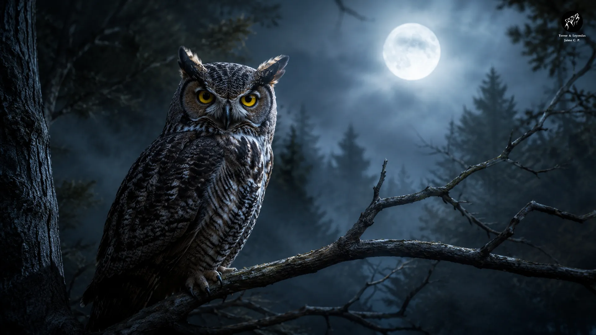 ¿Qué significa ver un búho? Búho posado sobre un árbol durante la noche iluminado por la luna.