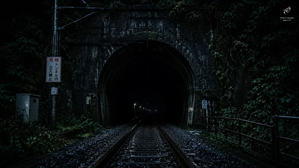Túnel oscuro relacionado con la leyenda urbana de la Estación Kisaragi.