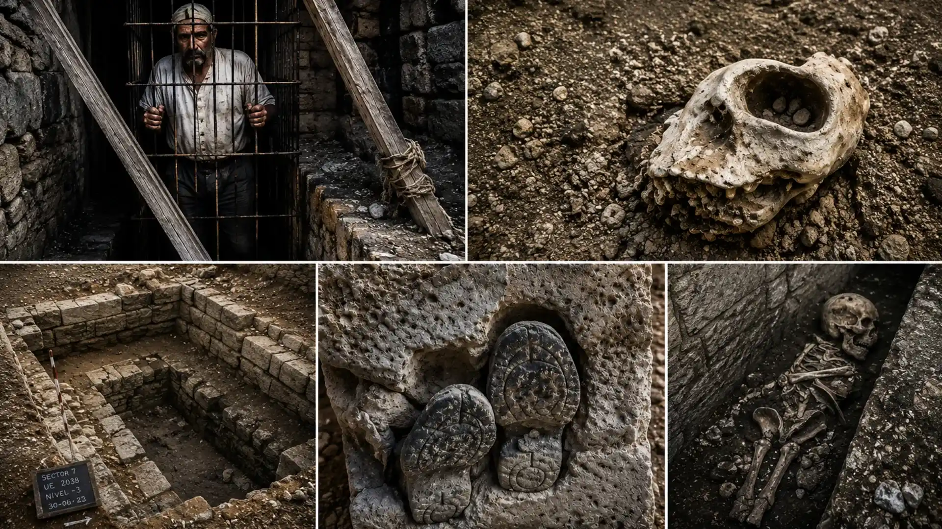Archaeological remains and ancient foundations associated with the workers buried in building foundations legend