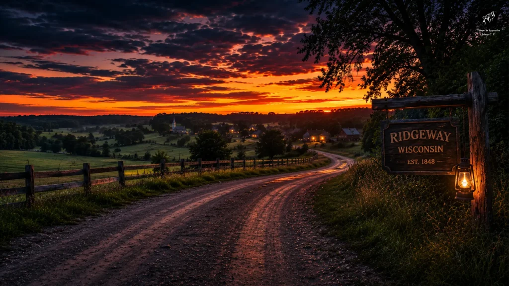 Camino rural de Ridgeway, Wisconsin, al anochecer