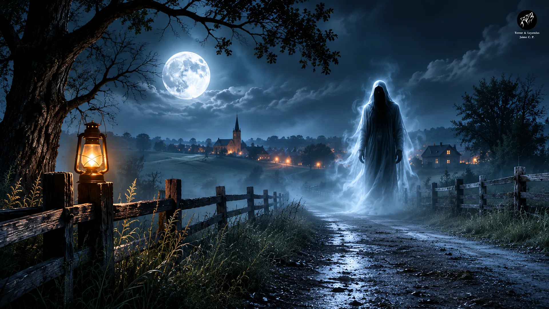 Fantasma de Ridgeway en un camino rural de Wisconsin bajo la luna llena
